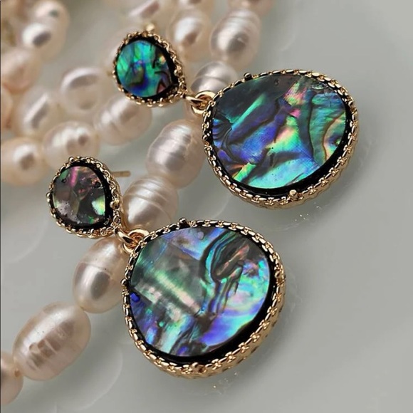 $2/$25 or 3/$35 NWOT Green abalone shell shiny drop stud earrings - Picture 3 of 3